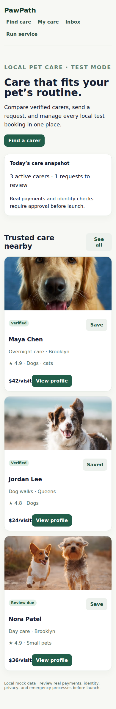 PawPath pet care matching web app